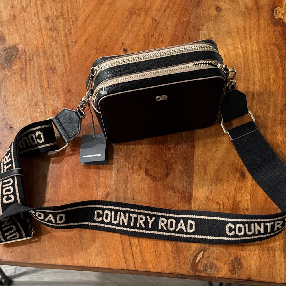 Country Road Black Belt Bag with Tan Strap